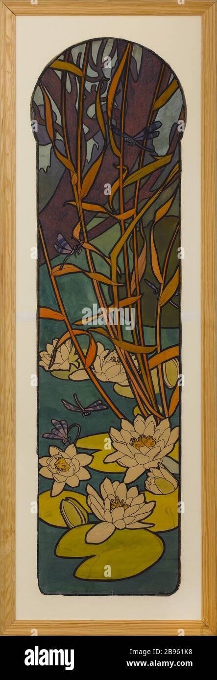 Cartoncino in vetro colorato per gioielleria Fouquet Alphonse Mucha (1860-1939). "Carton de vitrail pour la bijouterie Fouquet". Gouache. Parigi, musée Carnavalet. Foto Stock