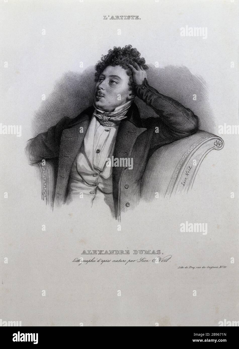 L'ARTISTA: ALEXANDRE DUMAS, IL PADRE 'l'Artiste : Alexandre Dumas, père'. Lithographie d'après Léon Noël. Parigi, musée de la vie romanticique. Foto Stock