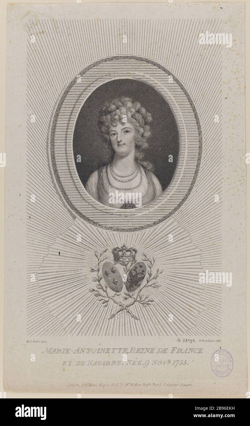 Maria Antonietta, Regina di Francia e Navarra, nata il 9 novembre 1755 da F. Bartolozzi d'après M.T. Barber. 'Arie-Antoinette, Reine de France et de Navarre, née le 9 novembre 1755'. eau-forte. Parigi, musée Carnavalet. Foto Stock