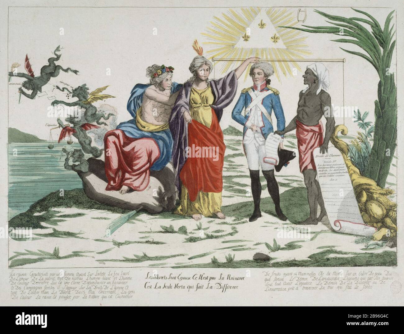 (ALLEGORIE) LA MORTE È UGUALE, 1791 ANONYME. "Allégories" les mortels sont égaux, 1791". Eau-forte coloriée. Parigi, musée Carnavalet. Foto Stock