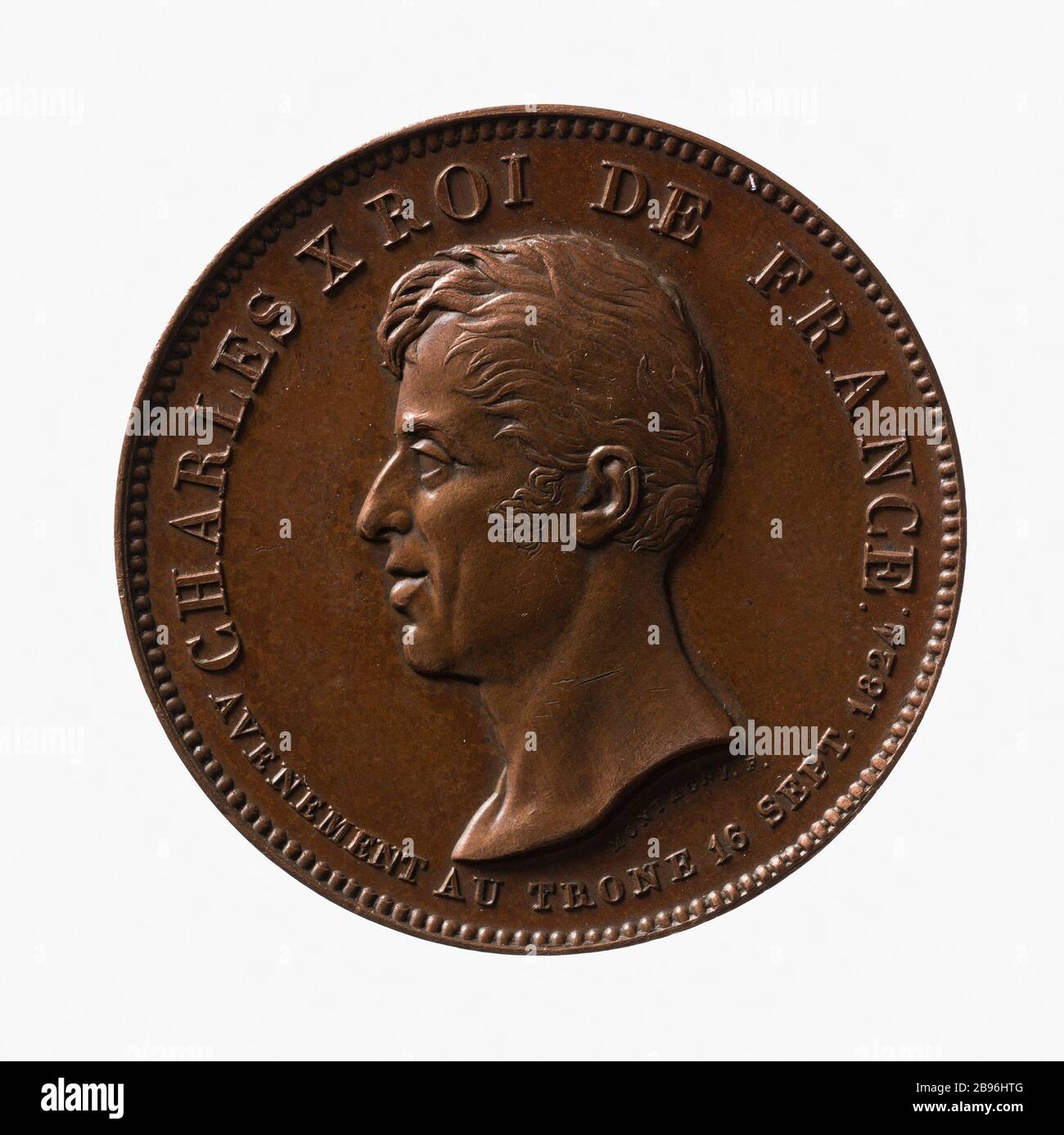 Incoronazione di Carlo X a Reims, 29 maggio 1825 (titolo fittizio) Jean-Pierre Montagny (1789-1862) et Jean-Pierre de Puymaurin (1757-1841). Sacre du roi Charles X à Reims, 29 mai 1825. Cuivre rouge (avers). Parigi, musée Carnavalet. Foto Stock