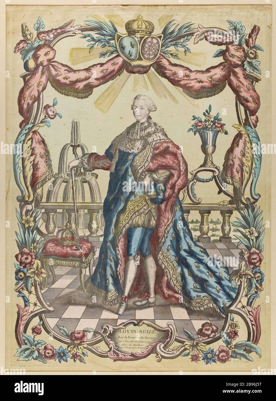 Ritratto di Luigi XVI - immagine popolare tra Mondhare Anonyme. 'Portrait de Louis XVI - image populaire Chez Mondhare'. Eau-forte coloriée. Parigi, musée Carnavalet. Foto Stock