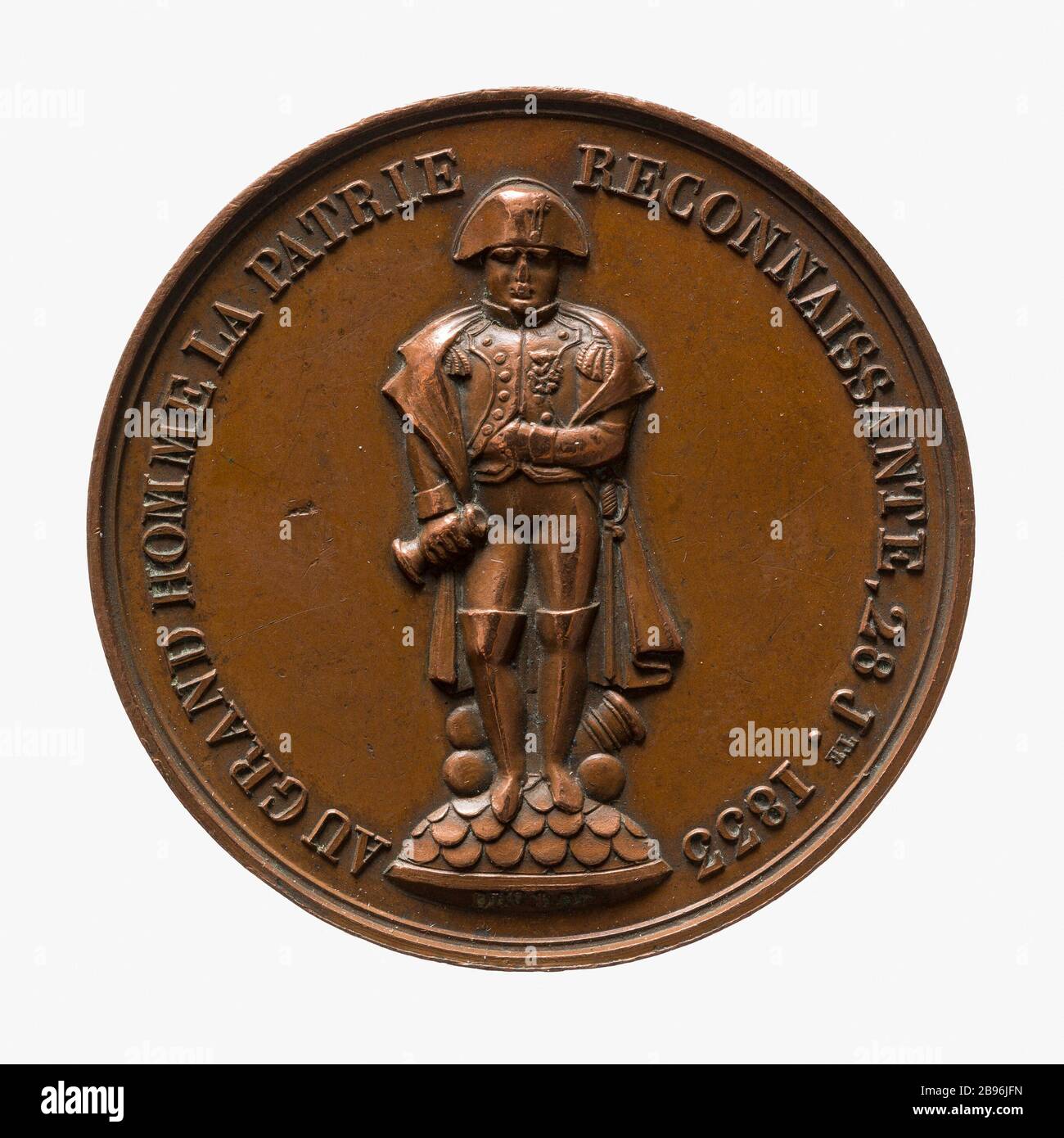 Restauro della statua di Napoleone 1 sulla colonna Austerlitz, 28 luglio 1833 (titolo fittizio) E. Duclos. Rétablissement de la statuine de Napoléon 1er sur la colonne d'Austerlitz, 28 juillet 1833. Cuivre, 1833. Parigi, musée Carnavalet. Foto Stock