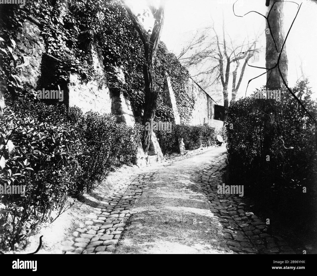 ENTREE DU PARC DELESSERT, 33 RUE Raynouard Entrée du parc Delessert, 33 rue Raynouard, Parigi (XVIème arr.). Photographie d'Eugène Atget (1857-1927), 1914. Parigi, musée Carnavalet. Foto Stock