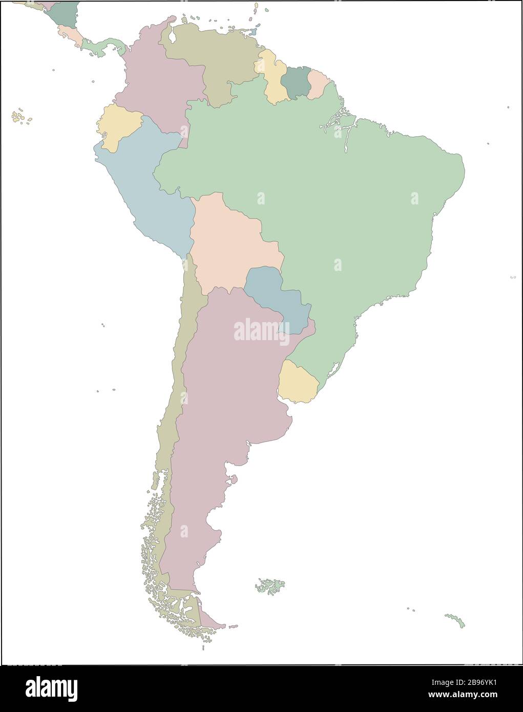 Mappa del continente sudamericano con i paesi Illustrazione Vettoriale