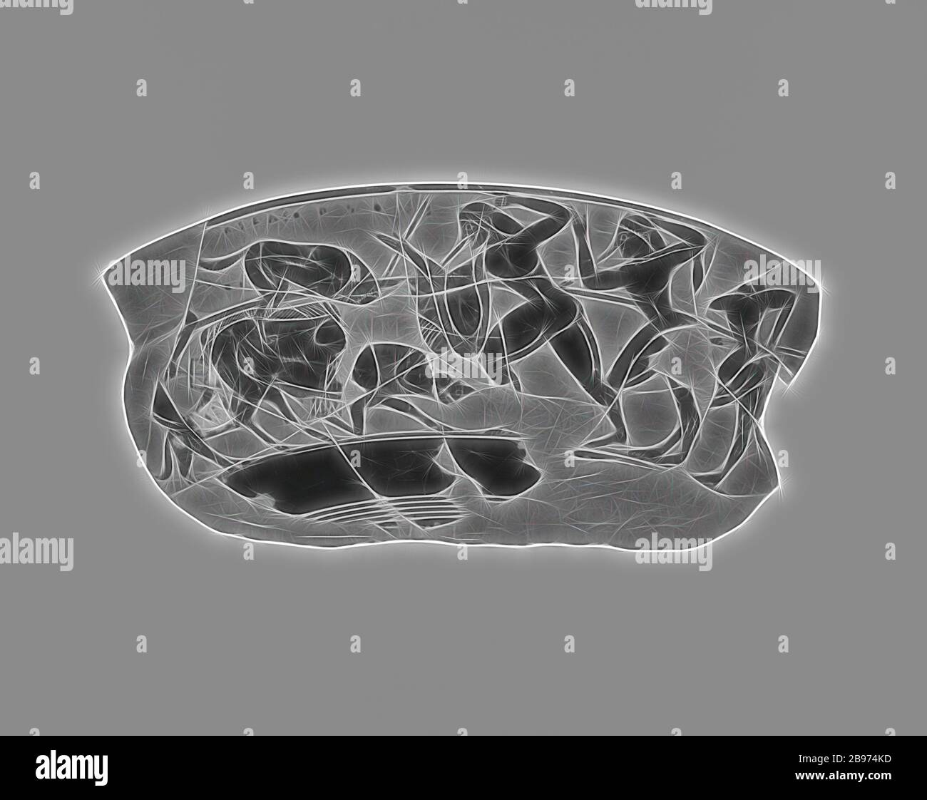 Soffitta Nero-Figura Siana Cup frammento, BMN Pittore, Atene, Grecia, circa 570 - 560 a.C., Terracotta, 10,2 × 23,7 cm (4 × 9 5/16 in.), Reimagined by Gibon, disegno di calore allegro di luminosità e raggi di luce radianza. Arte classica reinventata con un tocco moderno. La fotografia ispirata al futurismo, che abbraccia l'energia dinamica della tecnologia moderna, del movimento, della velocità e rivoluziona la cultura. Foto Stock