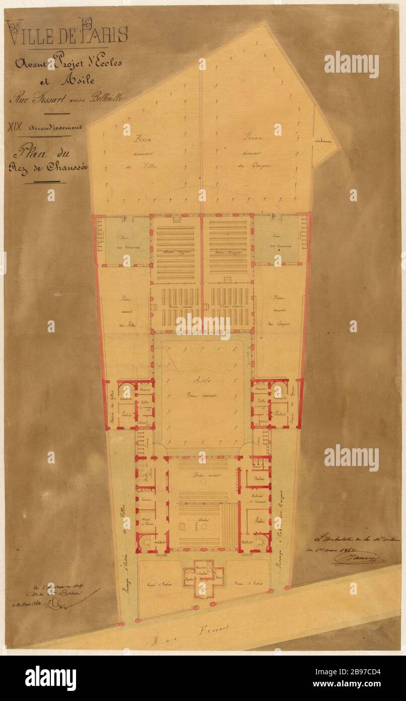 Draft Schools and Asylum Street Fessart ex Belleville diciannovesimo mappa distretto piano terra (titolo assegnato) Foto Stock