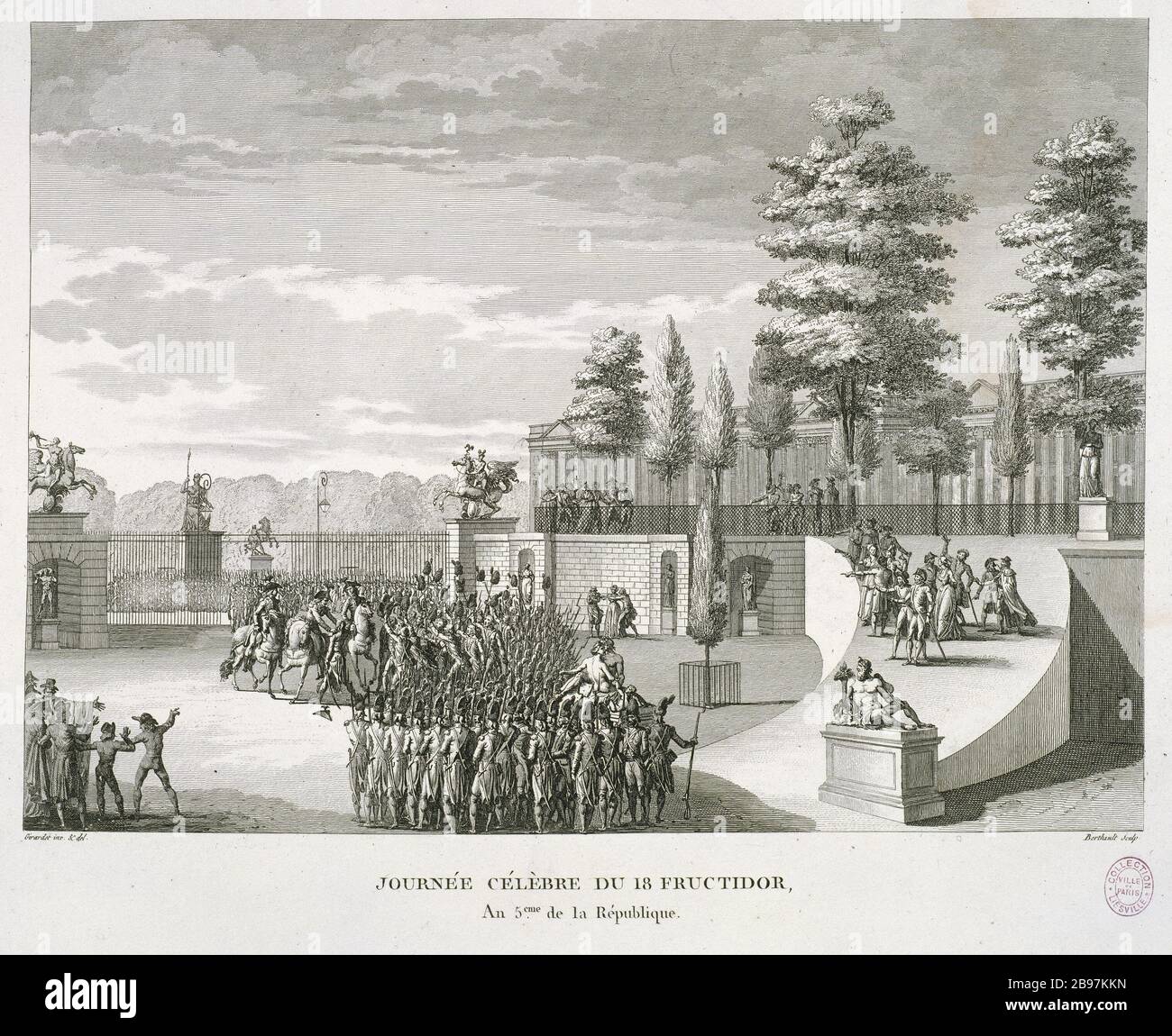 GIORNO FESTEGGIA 18 ANNI FRUCTIDOR 5 DELLA REPUBBLICA Pierre-Gabriel Berthault, Girardet. "Journée célèbre du 18 Fructidor an 5ème de la République". Parigi, musée Carnavalet. Foto Stock