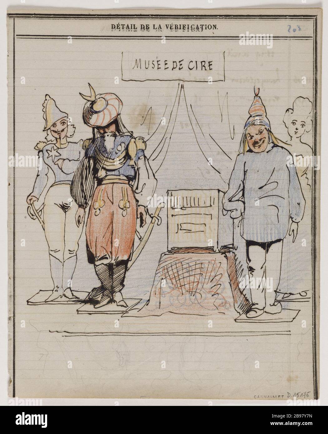 MUSEO DELLE CERE Paul Hadol (1835-1875). "Musée de cire". Plume, encrre brune, crayons de couleur bleu, rouge et jaune, 1860-1865. Parigi, musée Carnavalet. Foto Stock