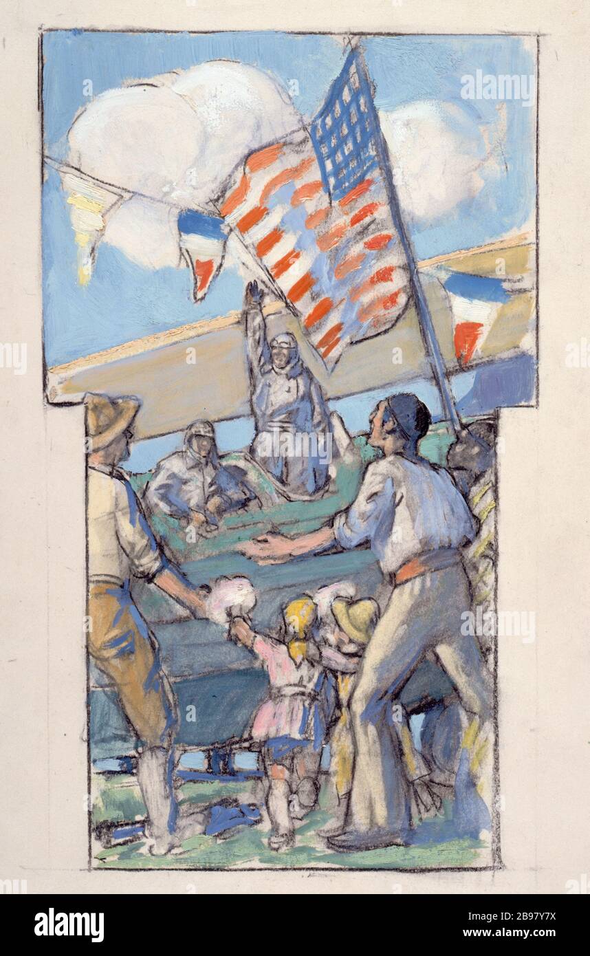 ATTRAVERSANDO L'ATLANTICO 'la Traversée de l''Atlantique', dessin de Lucien Jonas (1880-1947). Parigi, musée Carnavalet. Foto Stock