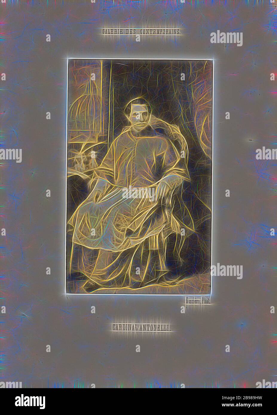 Cardinale Antonelli, André Adolphe-Eugène Disdéri (francese, 1819 - 1889), Parigi, Francia, 1862, stampa in argento albume, 8.4 × 5.2 cm (3 5/16 × 2 1/16 pollici), Reimagined by Gibon, design di calda e allegra luce incandescente di luminosità e di radianza dei raggi. Arte classica reinventata con un tocco moderno. La fotografia ispirata al futurismo, abbracciando l'energia dinamica della tecnologia moderna, del movimento, della velocità e rivoluzionando la cultura. Foto Stock