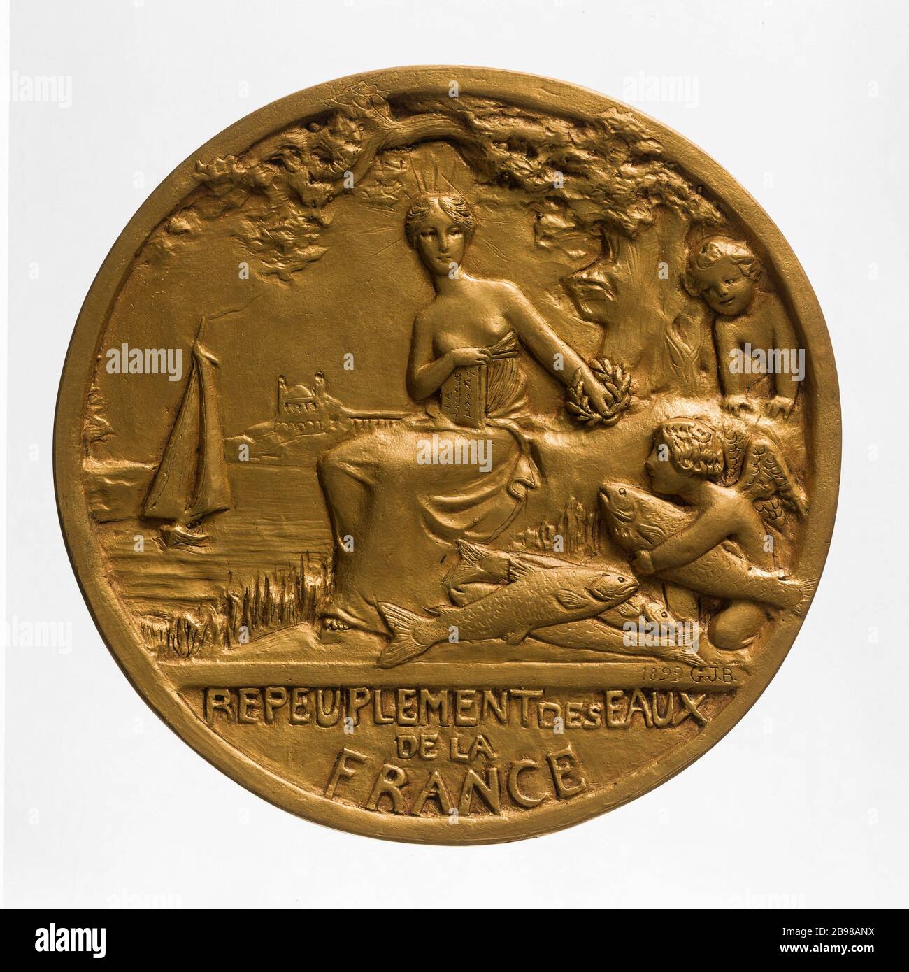 Il Consiglio superiore della pesca e della società di pesca al Consiglio di amministrazione Notizie di Parigi 1899 Anonyme. Le Conseil supérieur des société de pisciculture et de pêche au président du Conseil Municipal de Paris, 1899. Bronzo doré. Parigi, musée Carnavalet. Foto Stock