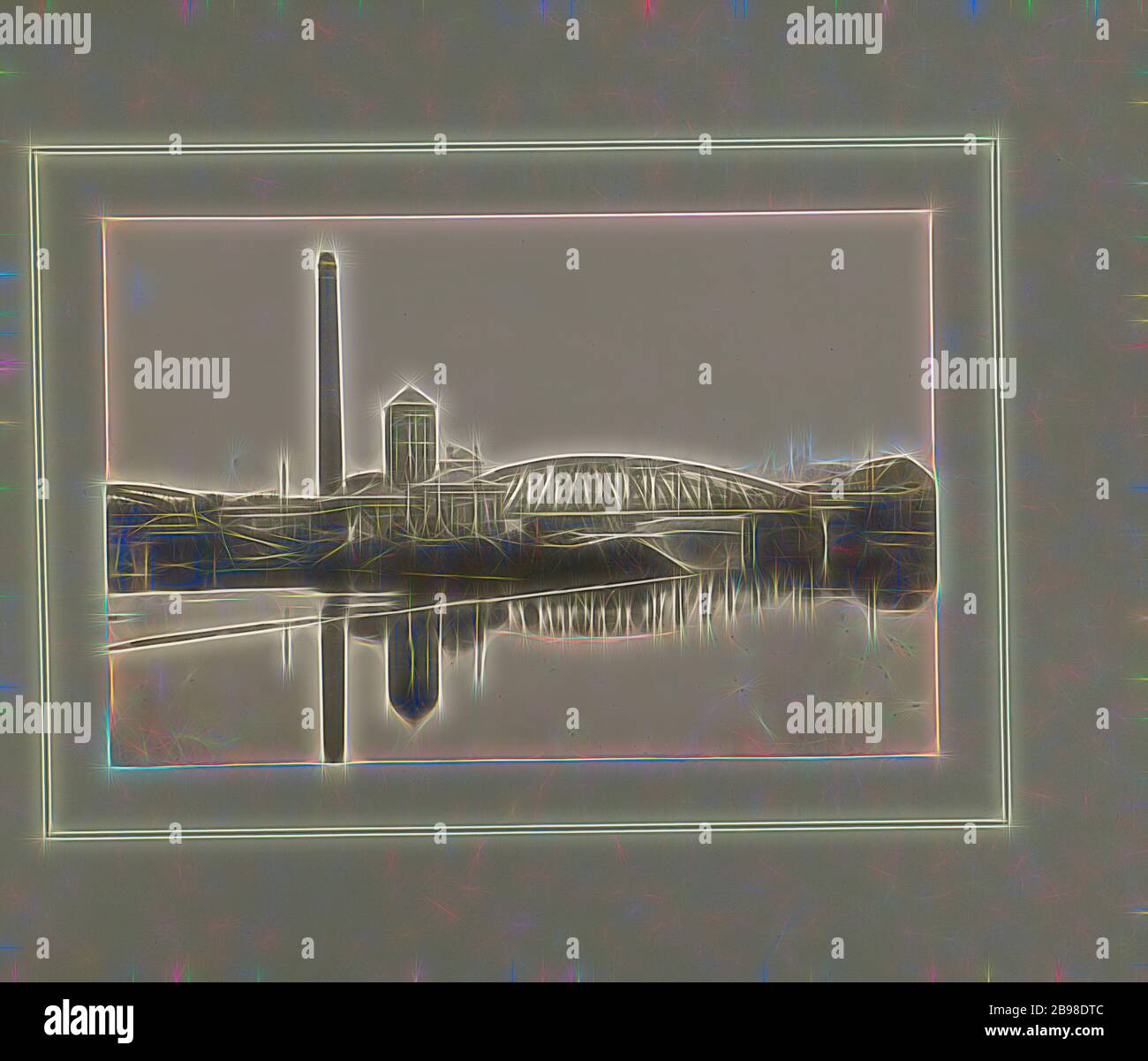 Salford - Trafford Road Swing Bridge, G. Herbert & Horace C. Bayley, Manchester, Inghilterra, negativo 1893 dicembre, stampa 1894, stampa in argento di gelatina, 15.9 × 24 cm (6 1/4 × 9 7/16 pollici), Reimagined by Gibon, design di calda allegra luce incandescente di luminosità e di radianza dei raggi di luce. Arte classica reinventata con un tocco moderno. La fotografia ispirata al futurismo, abbracciando l'energia dinamica della tecnologia moderna, del movimento, della velocità e rivoluzionando la cultura. Foto Stock