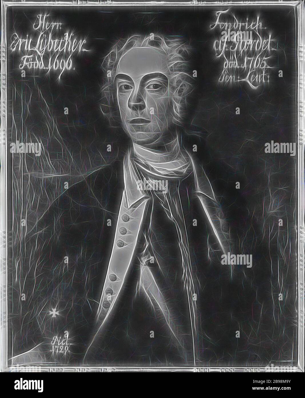 Erik Lybecker, 1698-1766, pittura, 1729, olio su tela, altezza, 81 cm (31.8 pollici), larghezza, 65 cm (25.5 pollici), Reimagined by Gibon, disegno di caldo allegro incandescente di luminosità e di luce raggi radianza. Arte classica reinventata con un tocco moderno. La fotografia ispirata al futurismo, abbracciando l'energia dinamica della tecnologia moderna, del movimento, della velocità e rivoluzionando la cultura. Foto Stock