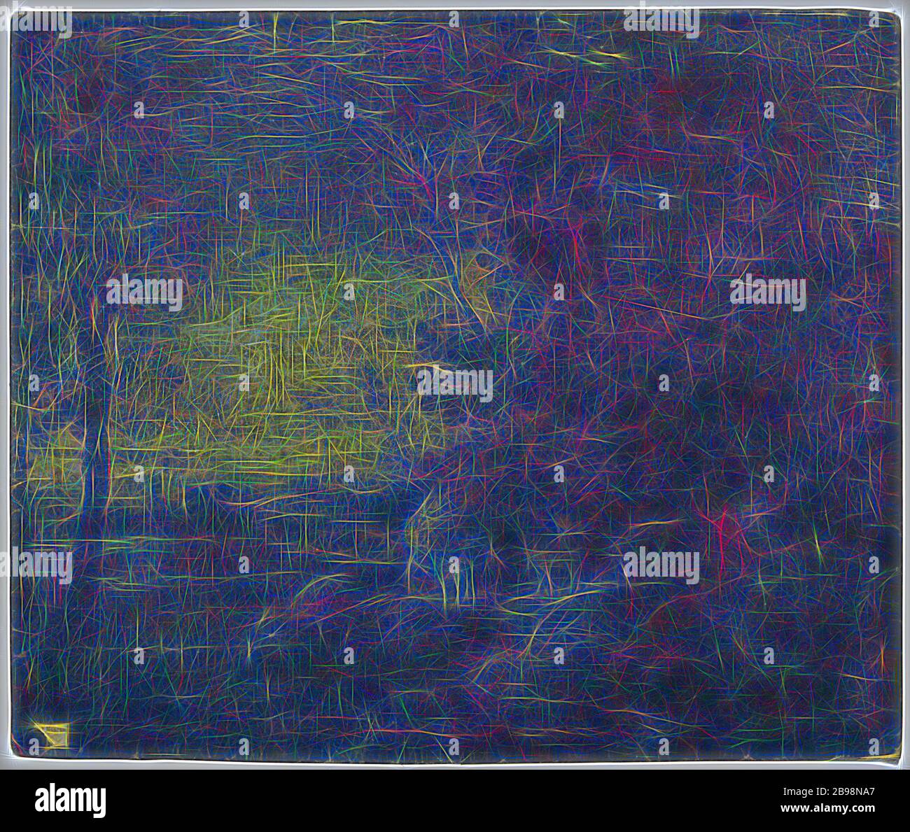 Paesaggio, olio su tela, altezza, 54.5 cm (21.4 pollici), larghezza, 64 cm (25.1 pollici), Reimagined da Gibon, disegno di calda allegra luce di luminosità e di radianza di raggi di luce. Arte classica reinventata con un tocco moderno. La fotografia ispirata al futurismo, abbracciando l'energia dinamica della tecnologia moderna, del movimento, della velocità e rivoluzionando la cultura. Foto Stock