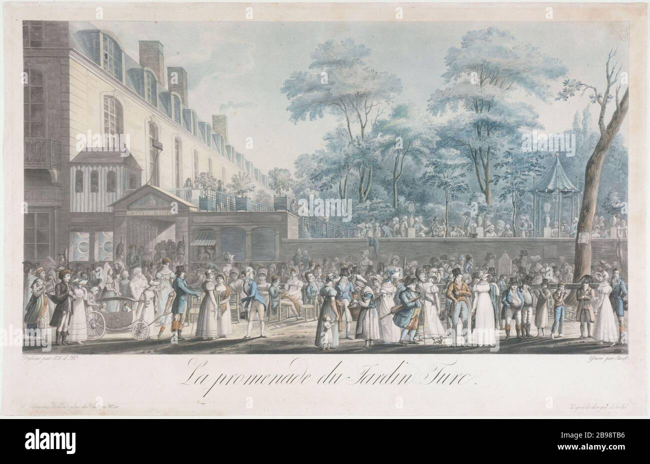 PASSEGGIATA NEL GIARDINO TURCO Jean-Pierre-Marie Jazet (1788-1871). 'La Promenade du jardin Turc' it 1812. Gravure. Parigi, musée Carnavalet. Foto Stock