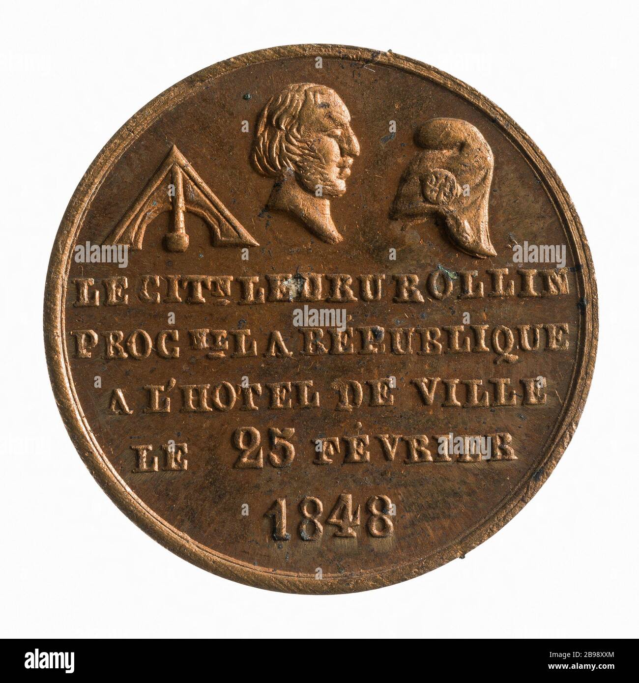 Proclamazione della seconda Repubblica nel Municipio di Alexander Ledru-Rollin (1807-1874), 25 febbraio 1848; primo anniversario della seconda Repubblica, 1849 (titolo fittizio) Médaille représentant la proclama de la IIe République à l'Hôtel de Ville par Alexandre Ledru-Rollin (1807-1874), 25 février 1848 ; anniversario premier de la IIe République. Laiton, 1849. Parigi, musée Carnavalet. Foto Stock