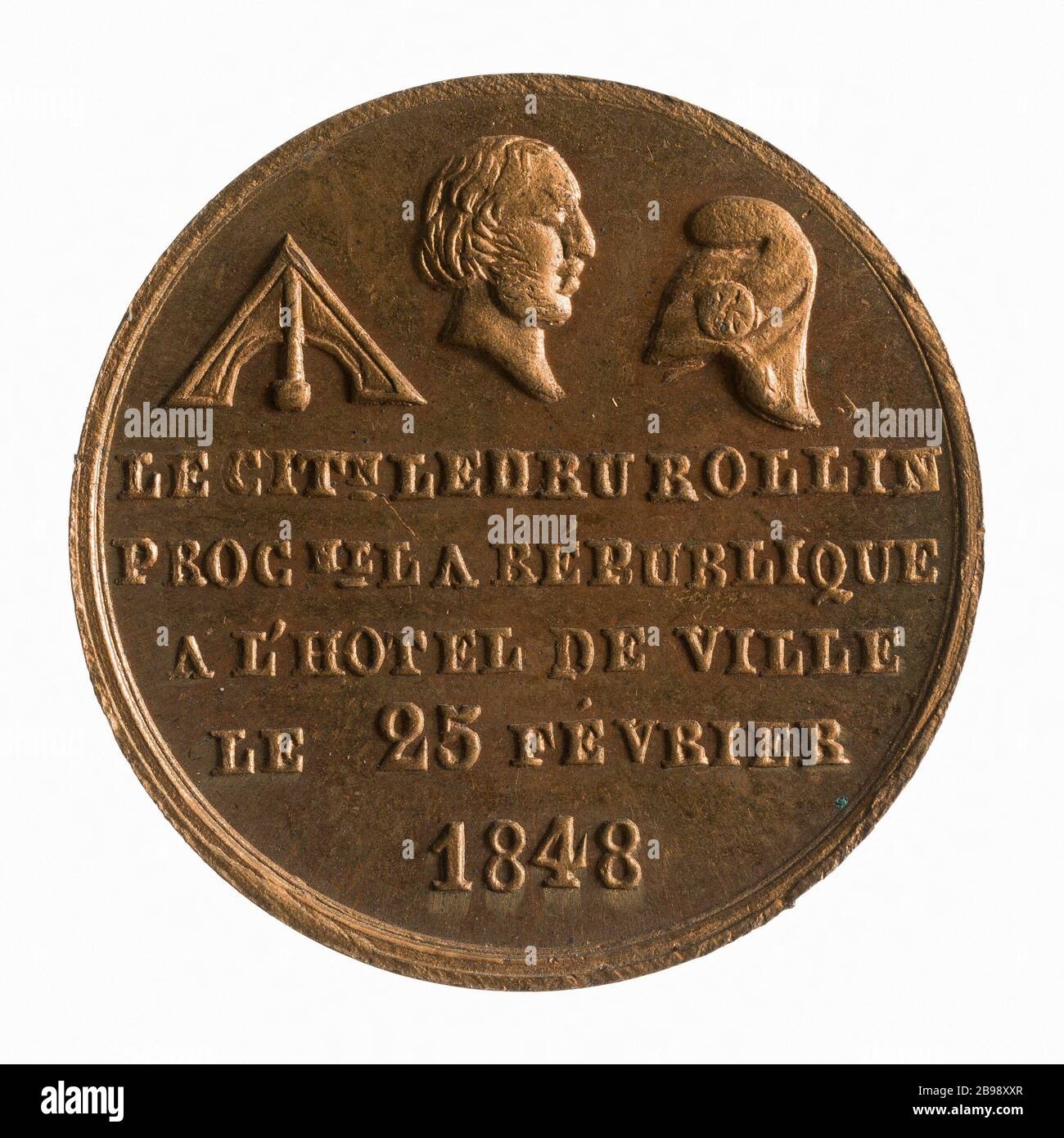 Medaglia per i Montagnards al 1848-1849; proclamazione della seconda Repubblica nel Municipio di Alexander Ledru-Rollin (1807-1874), 25 febbraio 1848 (titolo fittizio) Médaille en faveur des Montagnards. Proclama de la IIe République à l'Hôtel de Ville par Alexandre Ledru-Rollin (1807-1874), 25 février 1848. Laiton, entre 1848 e 1849. Parigi, musée Carnavalet. Foto Stock