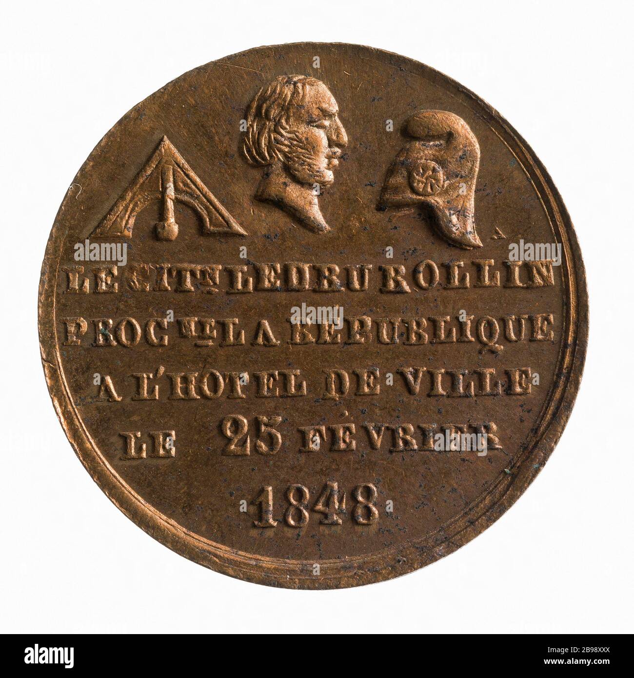 Proclamazione della seconda Repubblica nel Municipio di Alexander Ledru-Rollin (1807-1874), 25 febbraio 1848 (titolo fittizio) Médaille représentant la proclama de la IIe République à l'Hôtel de Ville par Alexandre Ledru-Rollin (1807-1874), 25 février 1848. Laiton, 1848. Parigi, musée Carnavalet. Foto Stock