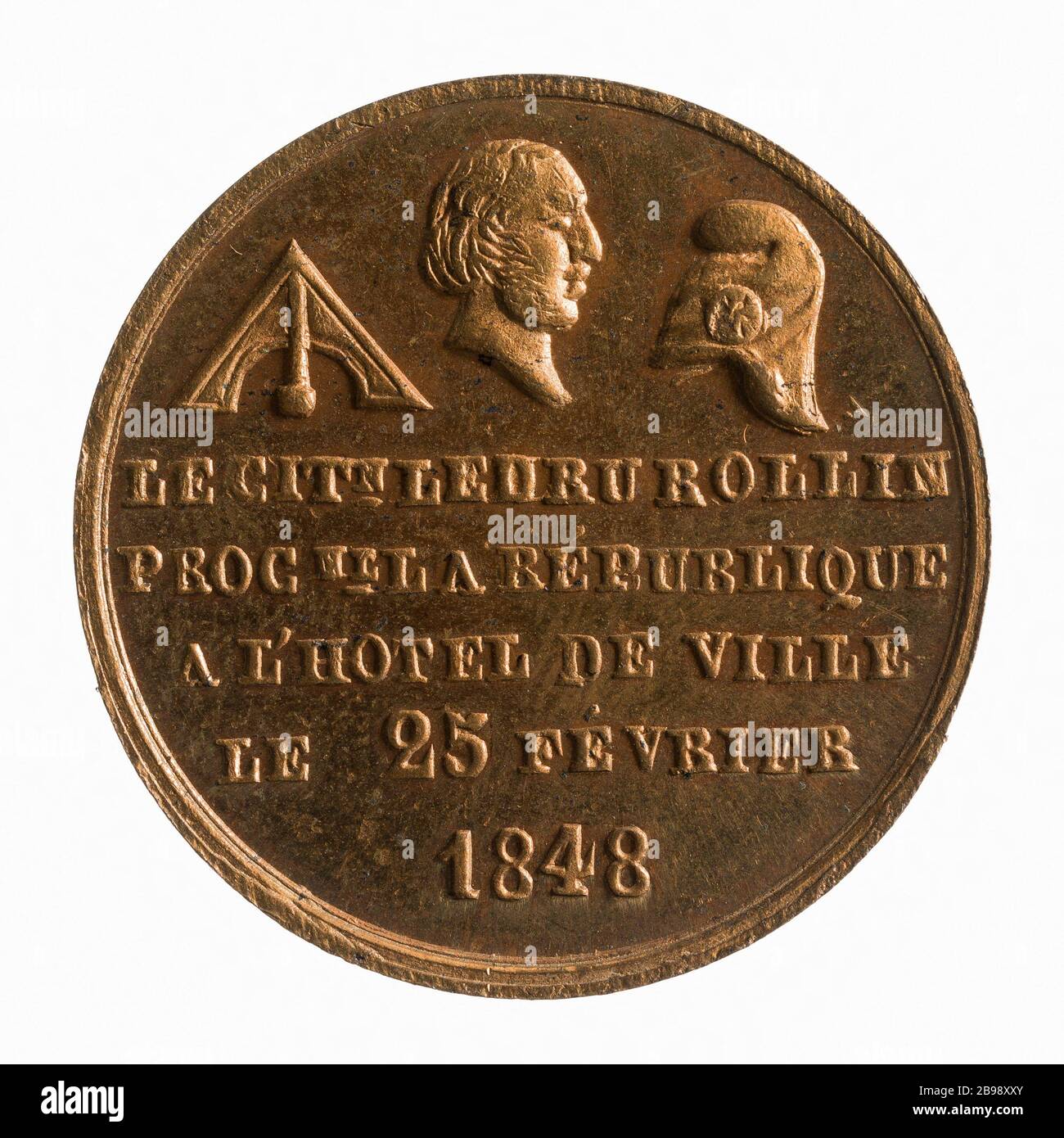Proclamazione della seconda Repubblica nel Municipio di Alexander Ledru-Rollin (1807-1874), 25 febbraio 1848; apertura dell'Assemblea legislativa, 28 maggio 1849 (titolo fittizio) Médaille représentant la proclama de la IIe République à l'Hôtel de Ville par Alexandre Ledru-Rollin (1807-1874), 25 février 1848; ouverture de l'Assemblée législative, 28 maggio 1849. Laiton, 1849. Parigi, musée Carnavalet. Foto Stock