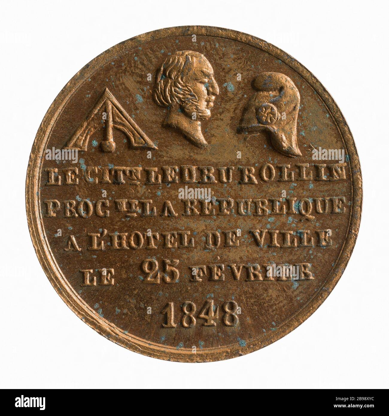 Proclamazione della seconda Repubblica nel Municipio di Alexander Ledru-Rollin (1807-1874), 25 febbraio 1848 (titolo fittizio) Médaille représentant la proclama de la IIe République à l'Hôtel de Ville par Alexandre Ledru-Rollin (1807-1874), 25 février 1848. Laiton, 1848. Parigi, musée Carnavalet. Foto Stock