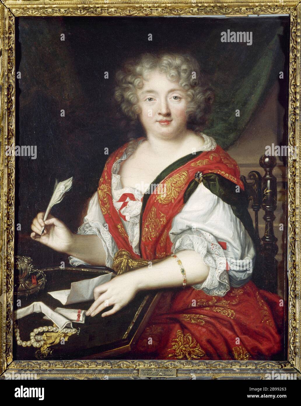 Ritratto di donna che scrive una volta Ritratto de femme écrivant, autrefois identifié comme Madame de Sévigné, vers 1680. Parigi, musée Carnavalet. Foto Stock