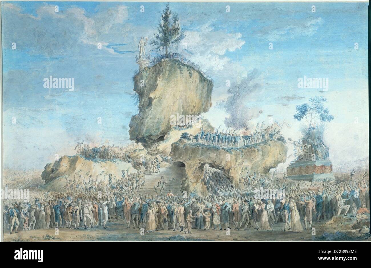 LA FESTA DELL'ESSERE SUPREMO CAMPO IL 20 MARZO ANNO PRAIRIALE II (8 GIUGNO 1794) THOMAS-CHARLES NAUDET (1778-1810). 'La fête de l'Etre Suprême au Champ de Mars, le 20 prairial an II (8 juin 1794) : statue du peuple sous les traits d'Hercule, le char de cérès trainé par des boeufs'. Aquarelle, gouache et pastel sur trait de plume et de mine de plomb'. Parigi, musée Carnavalet. Foto Stock