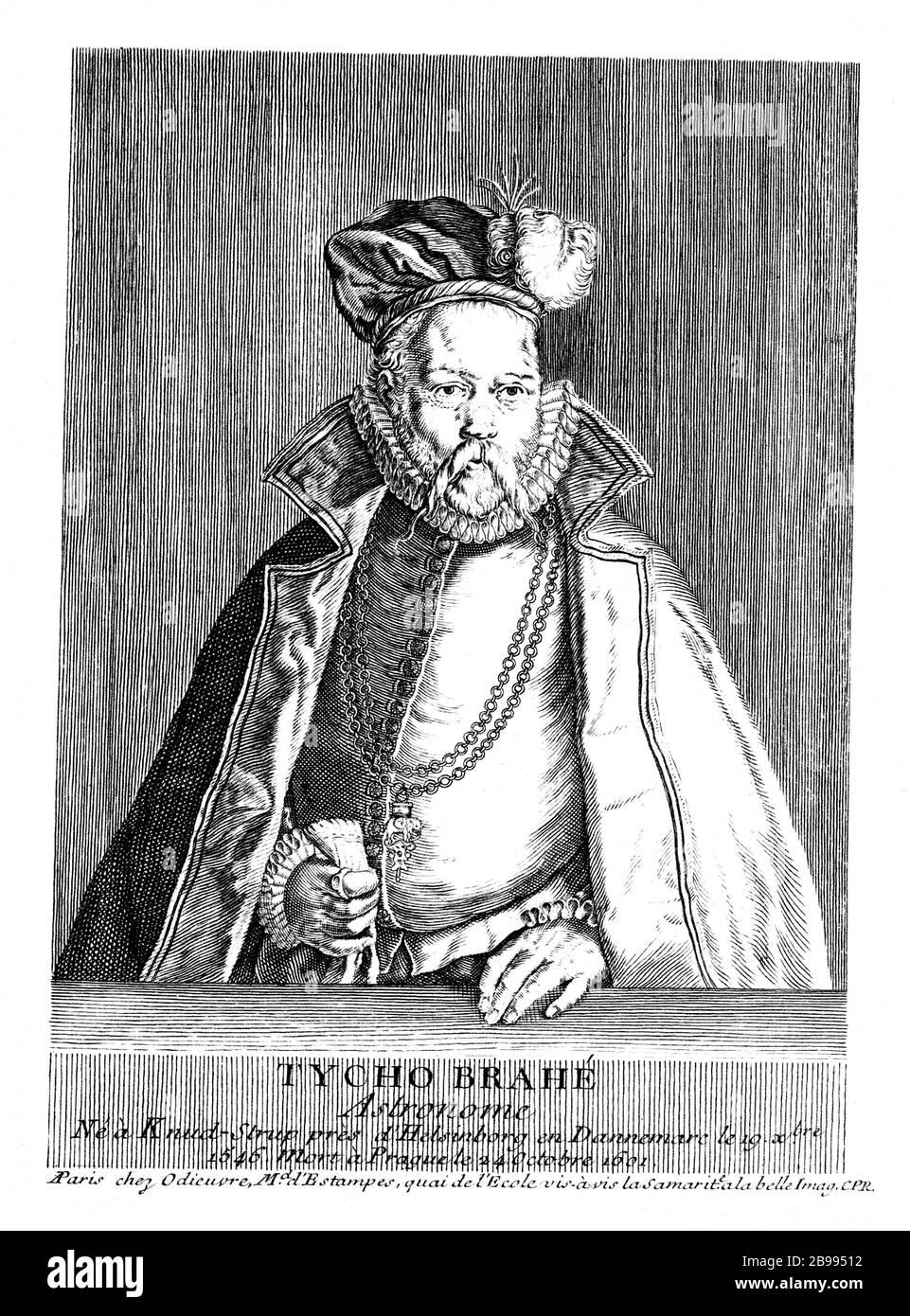 1601 ca , DANIMARCA : il celebre nobiluomo danese astronomo , astrologo , chimico , alchimista e inventore TYCHO BRAHE aka Tyge Brahe ( 1546 – 1601 ) . Incisione portait di artista sconosciuto, stampata nel 1755 . Nota per le sue accurate e complete osservazioni astronomiche e planetarie . - TICONE - SCIENZA - ASTROLOGO - Ritratto - ritratto - barba - barba - scienziato - scienziato - ASTRONOMIA - ASTRONOMO - ASTRONOMIA - SCIENZIATO - SCIENZIATO - incisione - allevamento - illustrazione - illustrazione - collare - colletto a gorgiera - CHIMICO - CHIMICA - INVENTORE - catena d'oro - j Foto Stock