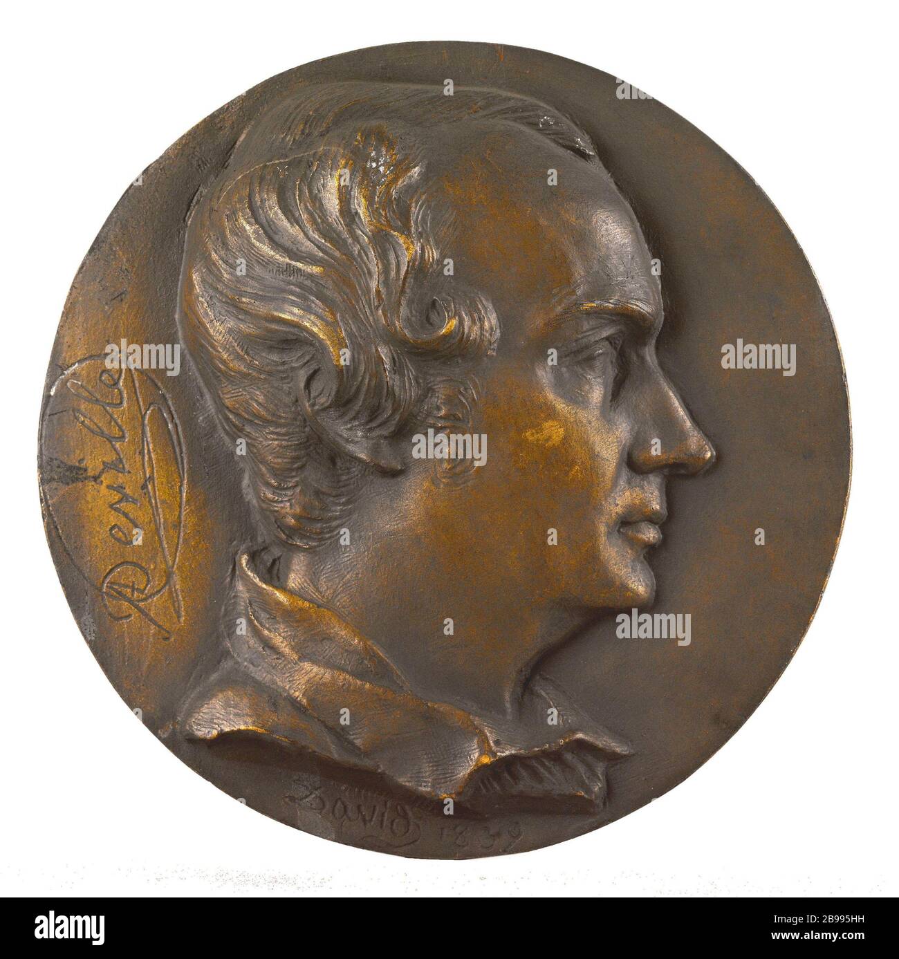RITRATTO DI GIOVANNI DEVILLE ACHILLE (1789-1875), ARCHEOLOGO David d'Angers (1788-1856). Ritratto di Jean-Achille Deville (1789-1875), archéologue français. Bronzo, fonte au sable. 1839. Parigi, musée Carnavalet. Foto Stock