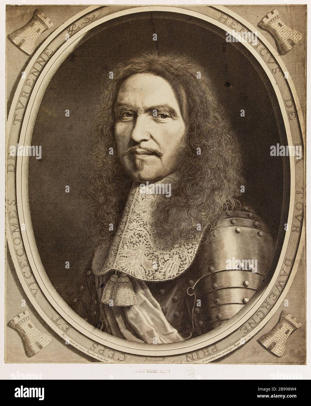 Ritratto di Turenne (Henri de la Tour d'Auvergne), da un'incisione di Nanteuil (1665) e un disegno pingebat Ritratto de Turenne (Henri de la Tour d'Auvergne), d'après une gravure de Nanteuil (1665) et un dessin de Pingebat. Photographie des Bisson frères. Tirage sur papier salé albuminé. Vers 1855-1865. Parigi, musée Carnavalet. Foto Stock