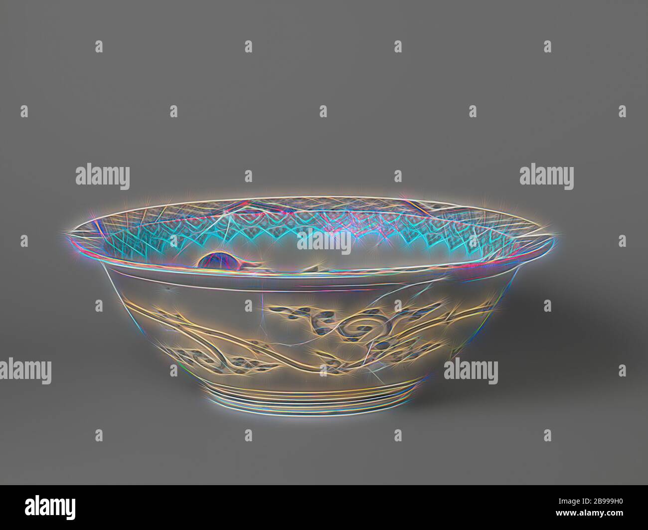 Ciotola con shishi e farfalla vicino ad un ramo di pony, grande ciotola di porslein con bordo piatto, verniciata in blu scuro e sullo smalto rosso e oro. L'interno con uno shishi (cane leone) e una farfalla in un ramo di peonia, il muro con una banda con motivi ruyi. Il bordo interno con lavoro in tovagliolo interrotto da triangoli con un fiore stilizzato tagliato. Una linea continua di fiori sulla parete esterna. Il recipiente è stato rotto. Imari., anonimo, Giappone, c.. 1675 - c. 1725, periodo Edo (1600-1868), porcellana (materiale), smalto, cobalto (minerale), oro (metallo), vetrificazione, h 13.7 cm d 40.1 cm d 17.6 cm, Re Foto Stock