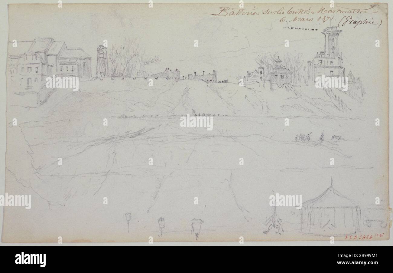 Batterie sul Buttes Montmartre, 6 marzo 1871 Gustave Doré (1832-1883). 'Batteries sur les Buttes Montmartre. Crayon. Parigi (XVIIIème arr.), 6 marzo 1871. Parigi, musée Carnavalet. Foto Stock