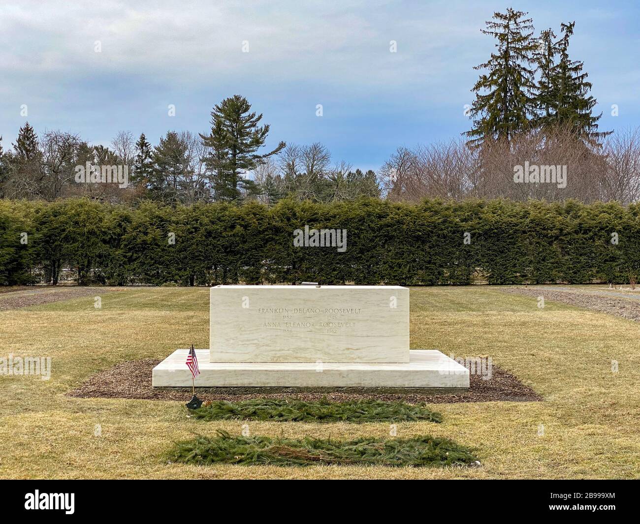 La tomba di Franklin e Eleanor Roosevelt a Springwood estate, un sito storico nazionale. Foto Stock