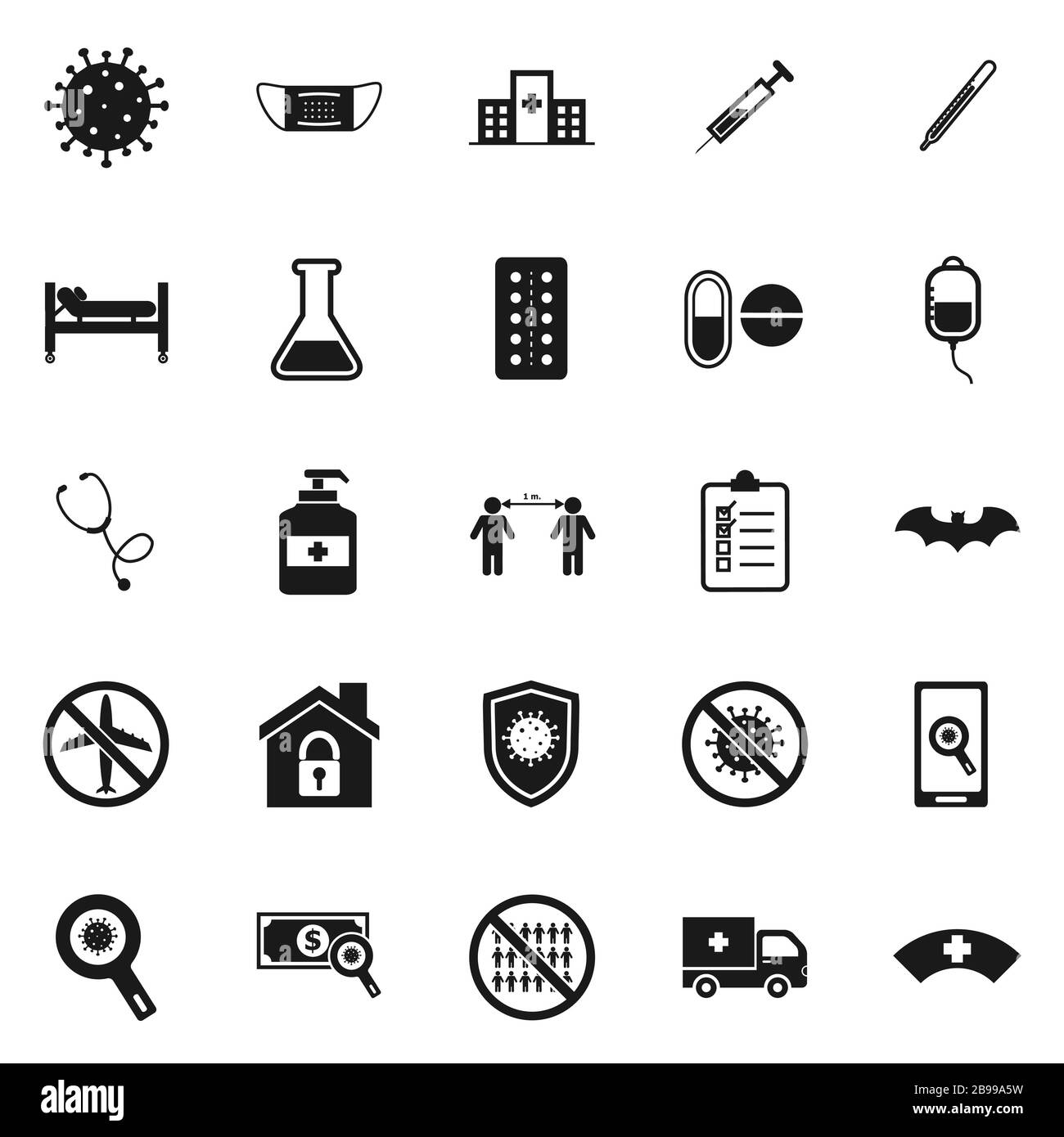 Icone di coronavirus su sfondo bianco, vettore di scorta Illustrazione Vettoriale