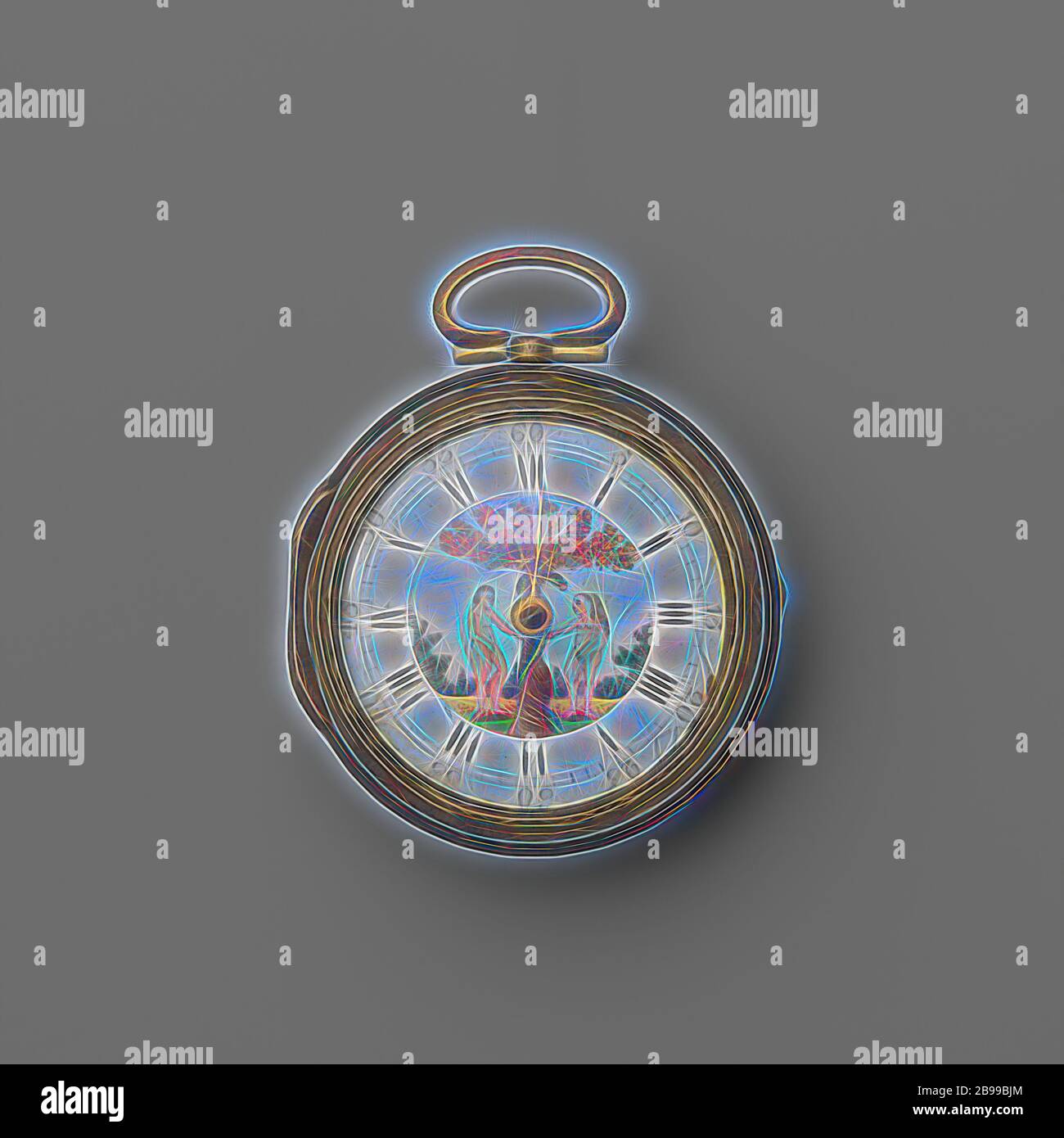 Orologio, orologio argento in una custodia morbida e sciolta. Il quadrante  bianco smaltato ha un dipinto di smalto, raffigurante Adamo ed Eva., Wm.  Legno, Londra, 1785, argento (metallo), d 4.5 cm d