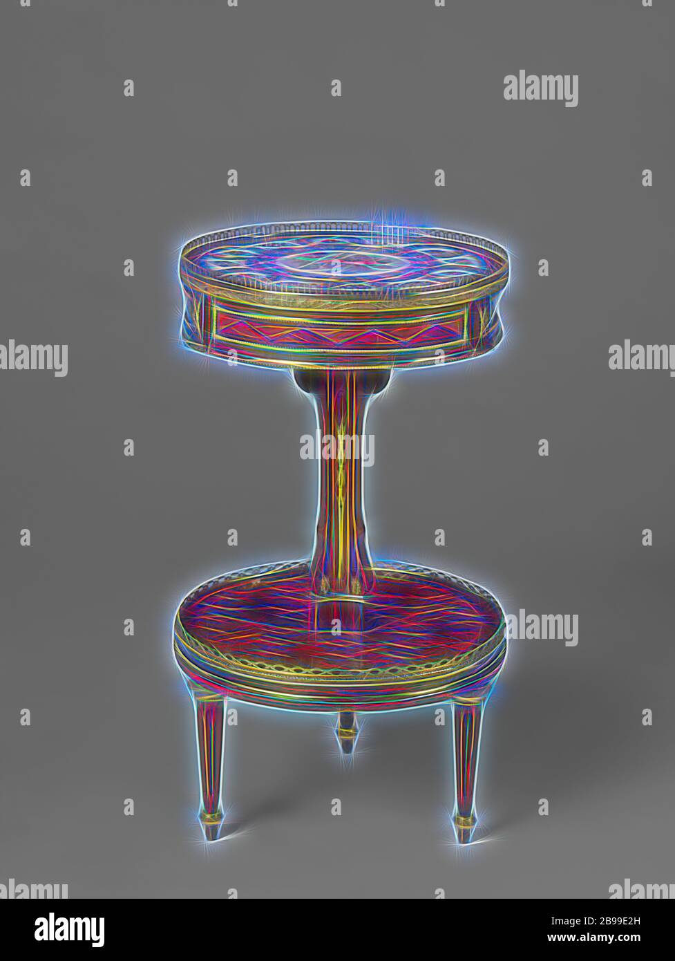 Tavolo con intarsio e placche in porcellana, tavolo decorato con intarsi di vari tipi di legno, porcellana e bronzo dorato. La tavola rotonda top con galleria poggia su un tronco con un piedistallo con tre volute, posto su una testa tonda, poggiante su tre scanalato conico gambe. La parte superiore è decorata con due grandi cerchi, tra cui sei piccoli cerchi, tutti guarniti con bronzo dorato bande e riempito con placche in porcellana, quale display bouquet di fiori con bordi blu su sfondo bianco. Le norme e la pagina inferiore bear diamond intarsiato., anonimo, Parigi, c. 1775 - c. 1800 e/o c. 1820 - c. 1835 Foto Stock