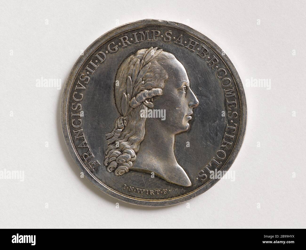 Francesco II (1768-1835), imperatore del Sacro Romano Impero (1792-1806), imperatore d'Austria (1804-1835), 1796 Johann Nepomuk Wirth (1750-1811). François II (1768-1835), empereur romain germanique (1792-1806), empereur d'Autriche (1804-1835). Argent, 1796. Parigi, musée Carnavalet. Foto Stock