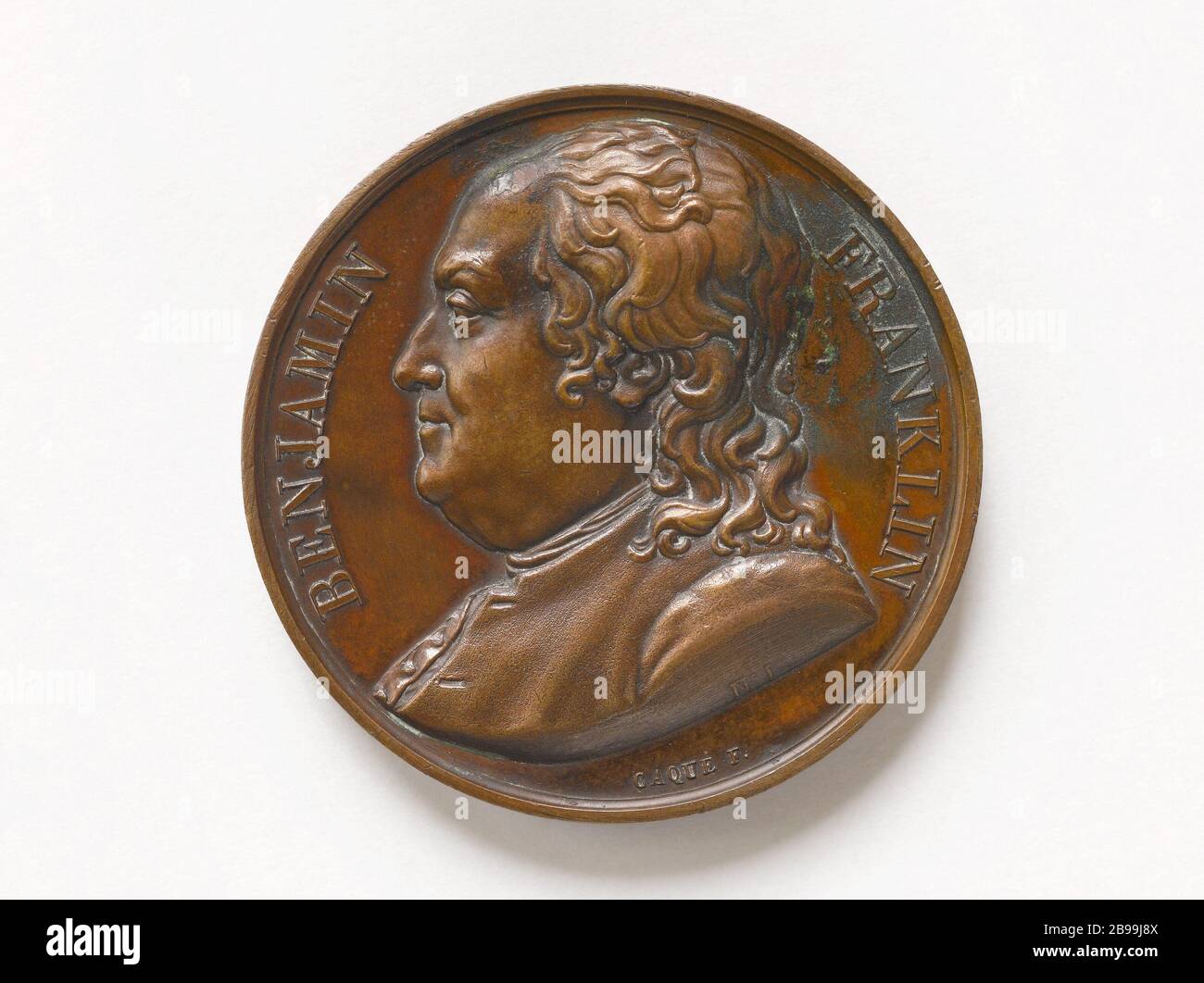 Benjamin Franklin (1706-1790), scrittore, fisico e diplomatico americano 1818 Armand-Auguste Caqué (1793-1881). Benjamin Franklin (1706-1790), écrivain, physicien et diplomate américain. Bronzo, 1818. Parigi, musée Carnavalet. Foto Stock