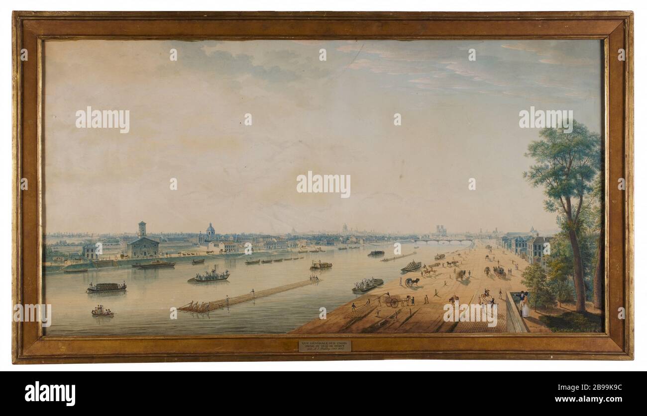 VISTA DELLA SENNA AL MOLO DI IVRY 1815 ANTOINE-IGNACE MELLING (1763-1831). 'Vue de la Seine devant le quai d'Ivry'. Dessin rehaussé d'aquarelle et de gouache, 1815. Parigi, musée Carnavalet. Foto Stock