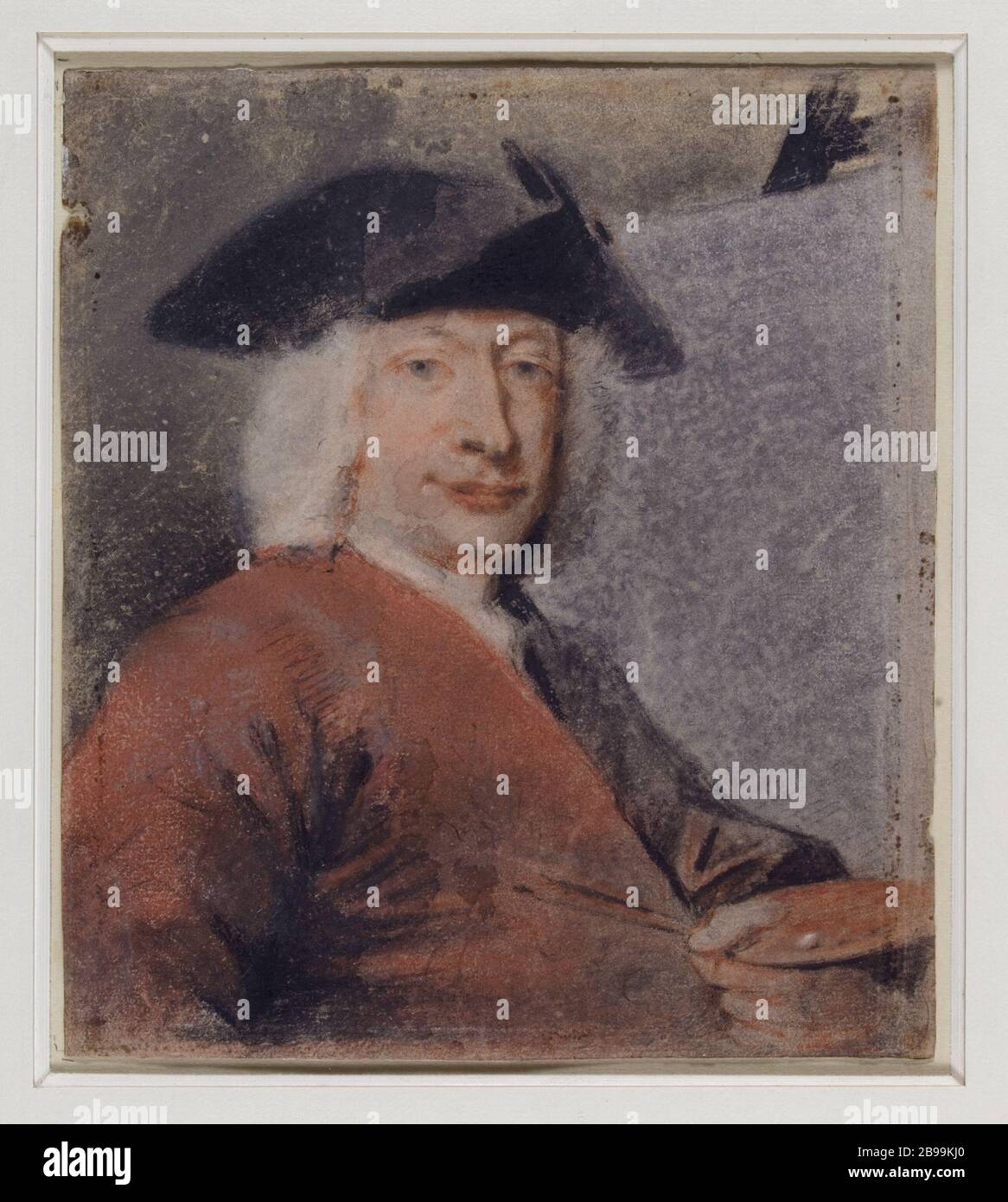 RITRATTO DI UN PITTORE, PADDLE MANO; AUTORITRATTO? Attribué à Cornelis Troost (1697-1750. 'Portrait d'un peintre, palette à la main; autoportrait'. Pastello et aquarelle. Parigi, musée Carnavalet. Foto Stock