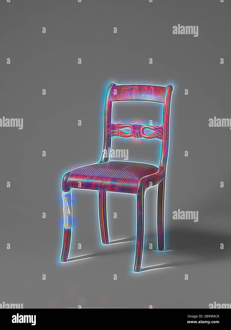Sedia con cigni, sedia da un set di dieci sedie e quattro poltrone di parzialmente solido e in parte in legno di mogano incollato su legno di olmo core. Allentati i sedili imbottiti. La piazza zampe posteriori dare modo all'indietro. Nove sedie e una poltrona hanno sezione quadrata, leggermente arrotondato gambe anteriori, il resto sono articolati rotondo gambe anteriori. La stirata S-risalti sagomati hanno scolpito una rampa intermedio con una tavolozza affiancato da due cigni ripiegata con il collo. La voluta piatta a forma di esecuzione dei braccioli in alto nel retro., anonimo, Olanda, 1830, legno (materiale vegetale), mogano (legno), Rovere (legno), materiali tessili, h 87 cm × Foto Stock