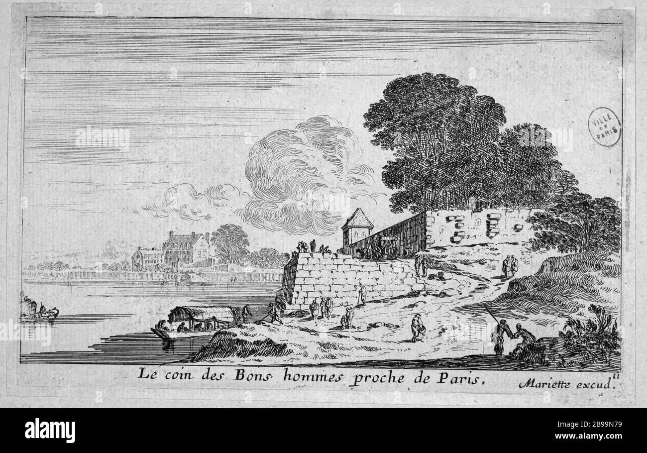 CORNER Fellows VICINO A PARIGI Israël Silvestre, Pierre Mariette. "Le Coin des Bonshommes proche de Paris". Eau-forte, 1650-1650. Parigi, musée Carnavalet. Foto Stock