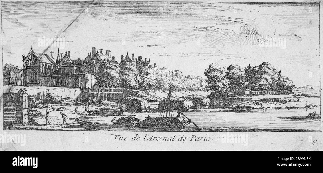 PER L'ARSENALE DI PARIGI Israël Silvestre (1621-1691). "Vue de l'Arsenal de Paris". Eau-forte, 1650-1655. Parigi, musée Carnavalet. Foto Stock