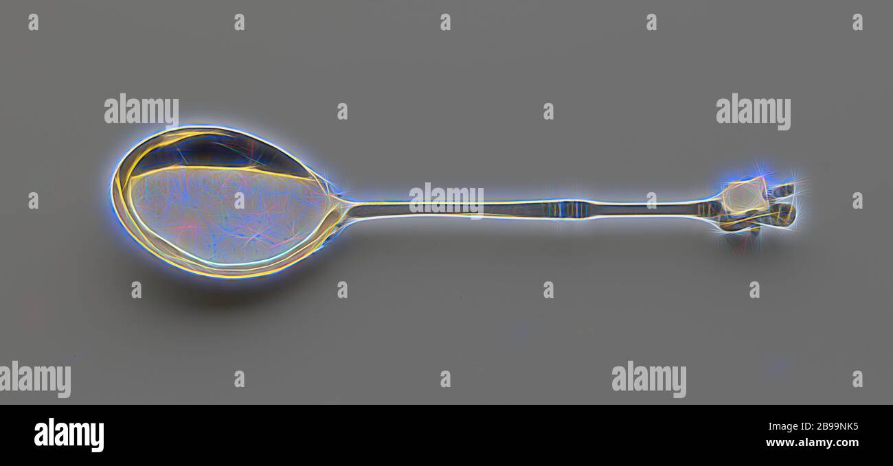 Cucchiaio in argento placcato oro, con ciotola quasi rotonda a pera. Lo stelo è a rombo in sezione trasversale. Sul fusto sono incisi i seguenti nomi: Ocker Gillise van Kurpershoeck e Ingetie Ockers., anonimi, Paesi Bassi del Nord (possibilmente), c.. 1600, argento (metallo), doratura (materiale), doratura, h 19.2 cm d 6.2 cm, Reimagined by Gibon, disegno di calda e allegra luce di luminosità e di luminosità. Arte classica reinventata con un tocco moderno. La fotografia ispirata al futurismo, abbracciando l'energia dinamica della tecnologia moderna, del movimento, della velocità e rivoluzionando la cultura. Foto Stock