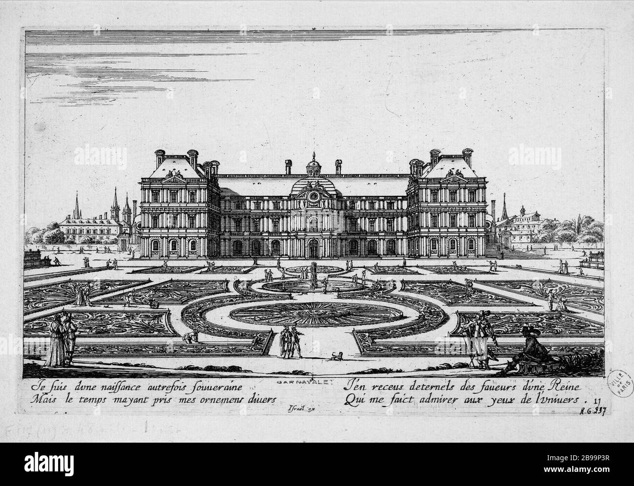 VEDI LUSSEMBURGO Israël Silvestre et Israël Henriet. "Vue du Luxembourg". Eau-forte, 1650-1655. Parigi, musée Carnavalet. Foto Stock