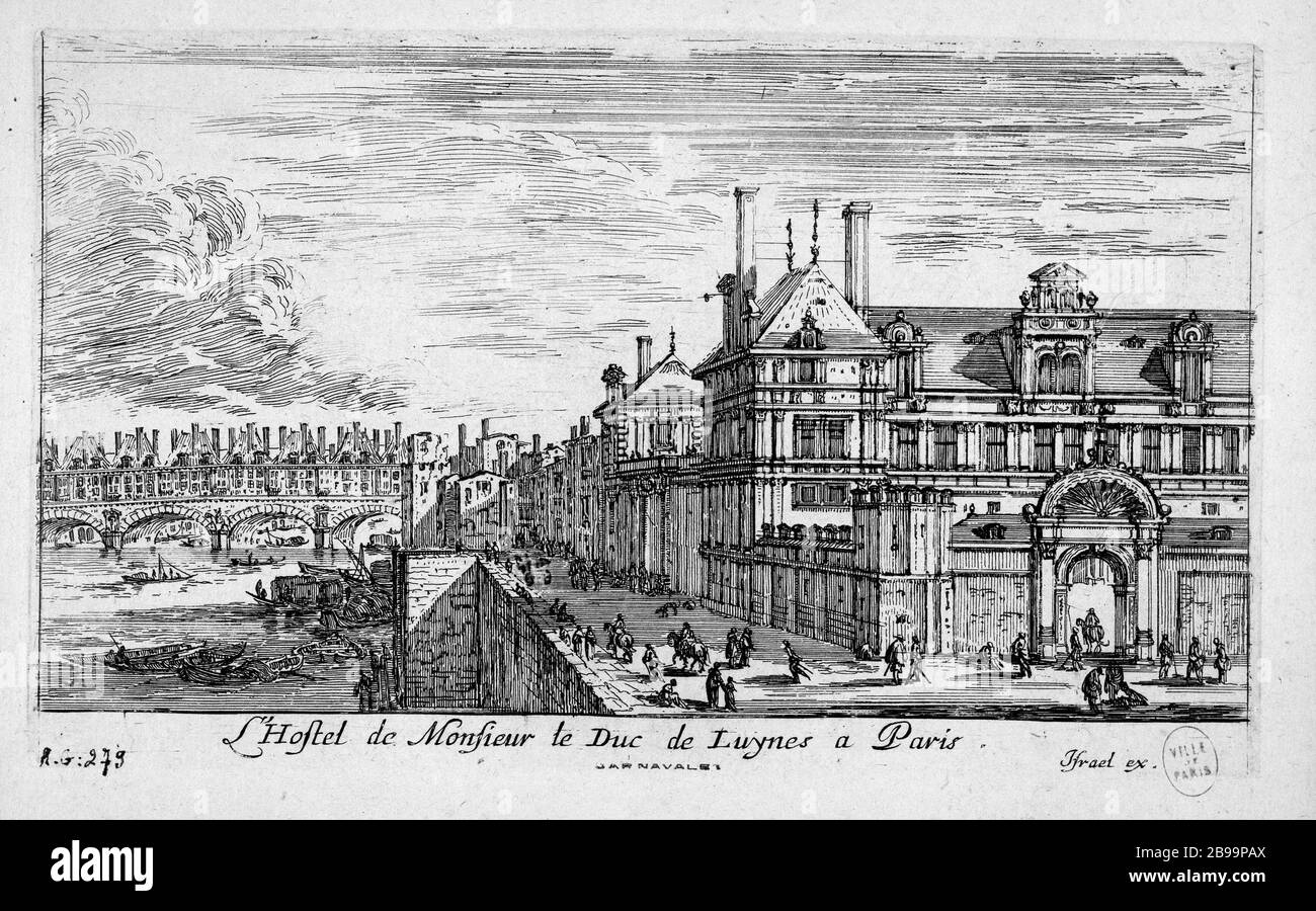 HOTEL DI SIR DUKE DI LUYNES A PARIGI Israël Silvestre (1621-1691) et Israël Henriet (1590-1661). "L'hôtel de monsieur le duc de Luynes à Paris". Eau-forte, 1650-1660. Parigi, musée Carnavalet. Foto Stock