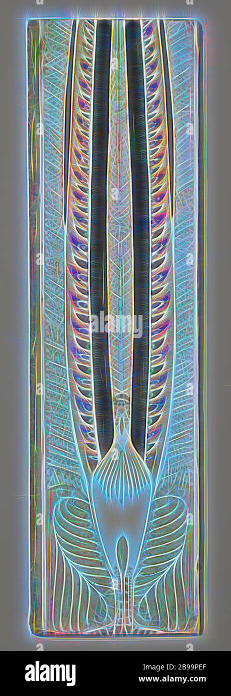 Piastra in ceramica appartenente ad un camino della casa di Dentz van Schaick, la piastra appartiene ad un camino che fa parte di una pannellatura realizzata per la casa di MR. Th.G. Dentz van Schaick su Frederiksplein di Amsterdam 50-52., Carel Adolph Lion cachet, l'Aia, c.. 1900 - c. 1905, terracotta, h 69.2 cm × l 19.4 cm × d 1.7 cm, reinventata da Gibon, disegno di calda e allegra luce di luminosità e di luminosità. Arte classica reinventata con un tocco moderno. La fotografia ispirata al futurismo, abbracciando l'energia dinamica della tecnologia moderna, del movimento, della velocità e rivoluzionando la cultura. Foto Stock