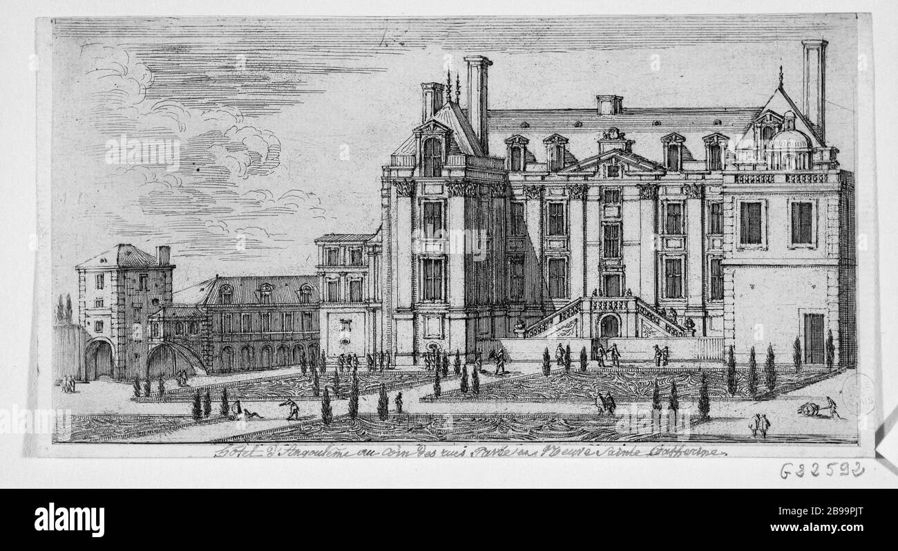 HOTEL ANGOULEME, COTE JARDIN Israël Silvestre (1621-1691) et Israël Henriet (1590-1661). 'L'hôtel d'Angoulême, côté jardin'. Eau-forte, 1650-1660. Parigi, musée Carnavalet. Foto Stock