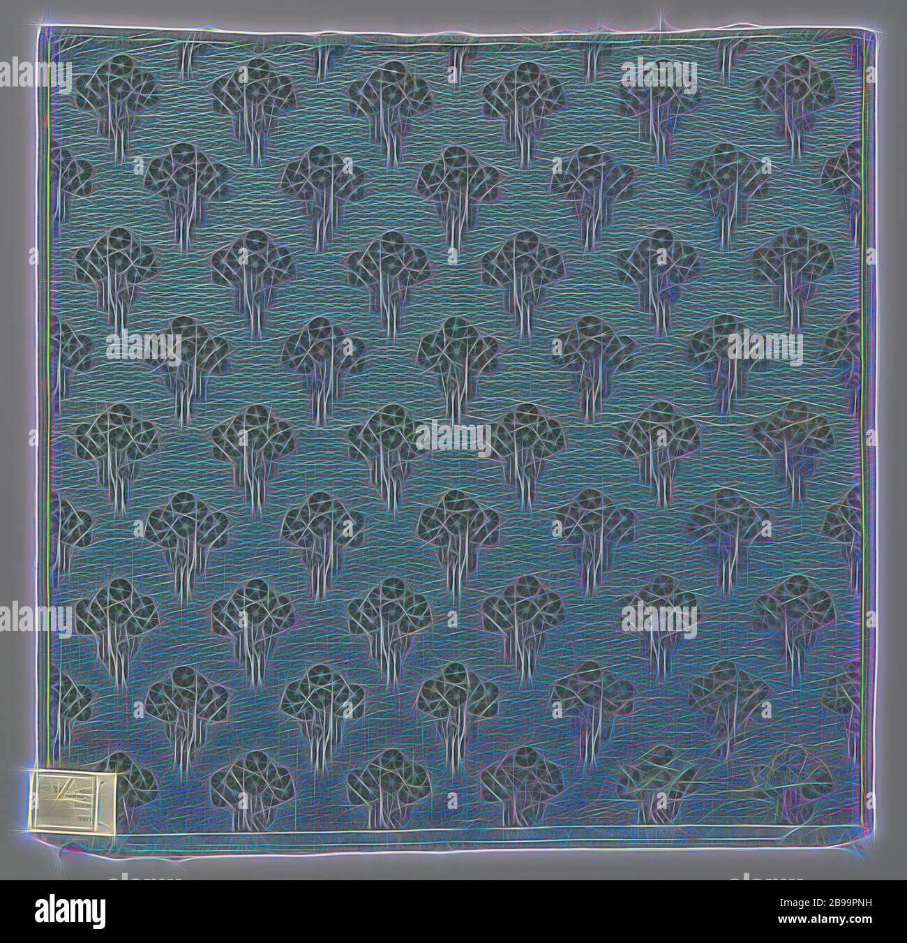 Velluto annidato e tagliato con ciuffi di fiori stilizzati, in azzurro, tappezzeria o tessuto elasticizzato di velluto tagliato e noppato con ciuffi di fiori stilizzati, in azzurro-verde chiaro., Firma H.P. Mutters, l'Aia, c. 1920 - c. 1930, seta, velluto (tessitura di tessuto), h 63.0 cm × w 61.0 cm, Reimagined by Gibon, disegno di calda allegra luce e luminosità raggi. Arte classica reinventata con un tocco moderno. La fotografia ispirata al futurismo, abbracciando l'energia dinamica della tecnologia moderna, del movimento, della velocità e rivoluzionando la cultura. Foto Stock