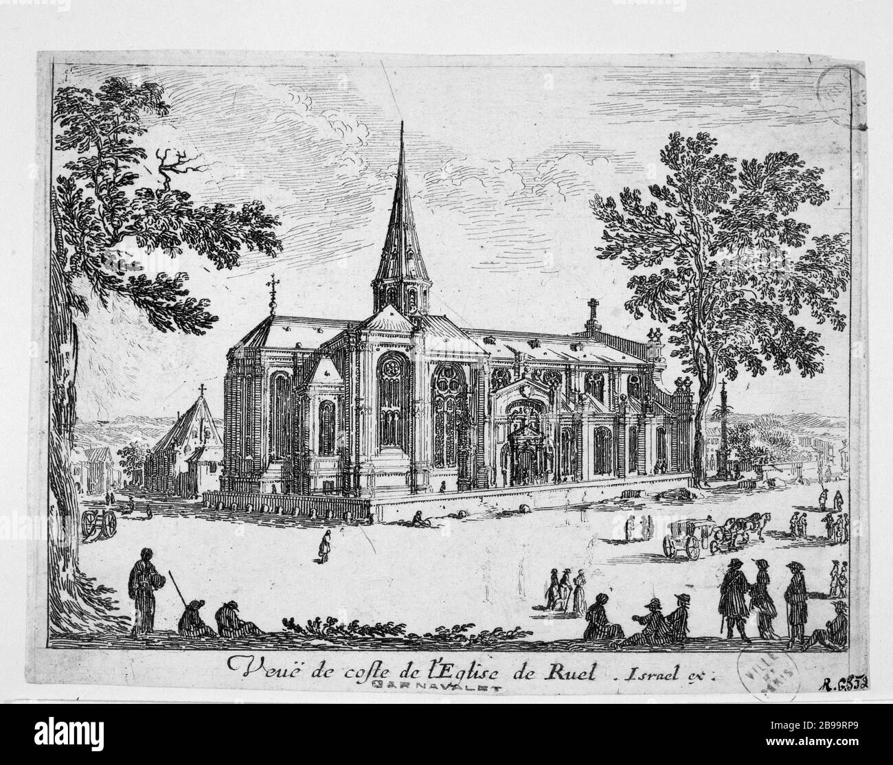 A COSTA DELLA CHIESA DI RUEIL Israël Silvestre (1621-1691), Israël Henriet (1590-1661). "Vue de côté de l'église de Rueil". Eau-forte, 1650-1660. Parigi, musée Carnavalet. Foto Stock